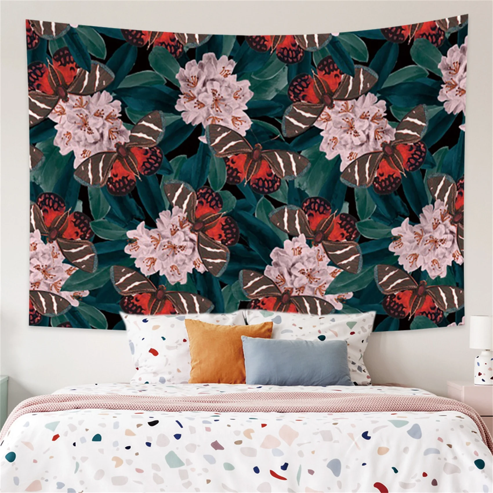 

Psychedelic Boho Butterfly Wall Tapestry Flower Classic Hippie Sofa Dorm Tapestries Bedroom Living Room Art Home Decoration