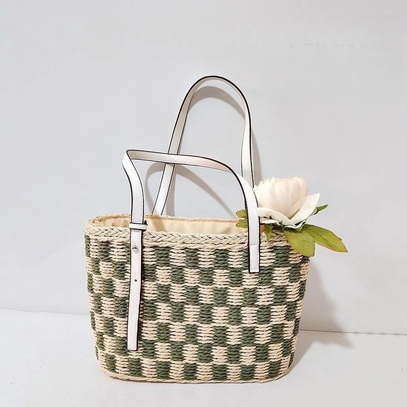 

Autumn NEW Handmade Casual Striped Straw Basket Bag Paper Woven Women Handbag Shoulder Bags Small Tote Bali Shopper Purse 2023