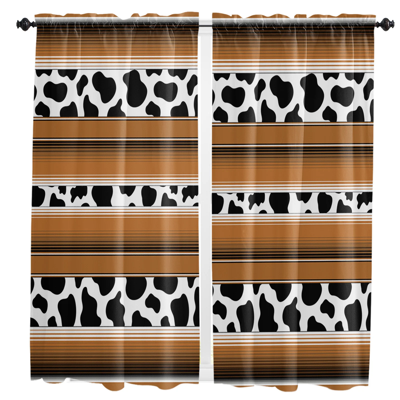 

Mexico Stripes Cow Animal Skin Brown Curtain Home Decoration Living Room Short Curtains Window Treatments For Kitchen Bedroom