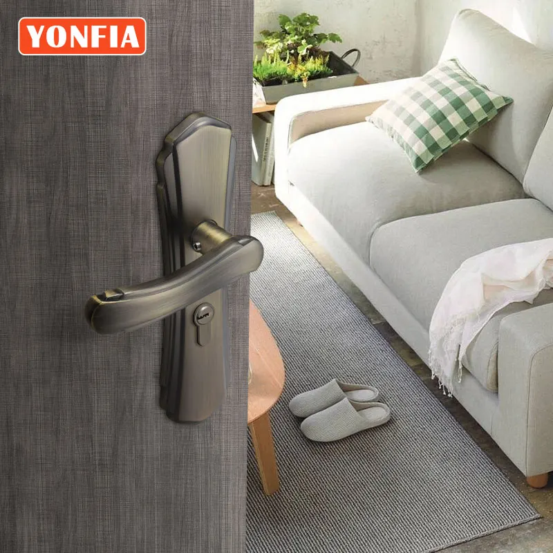 

YONFIA 8164P26 Traditional Bronze Panel Lever Door Handle Room Interior Mortise Lock Door Handles On Plate For Wood Door DIY