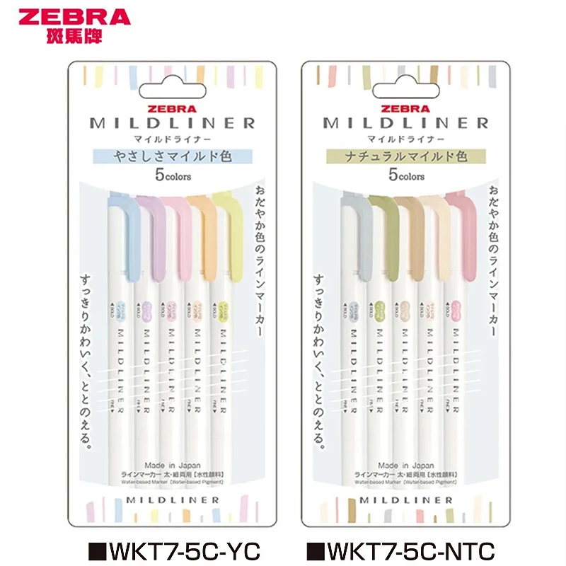 

5pcs/Set Japan ZEBRA WKT7 Set Light Color Highlighter Color Marker Pen Set Art DIY Hand Account Student Writing Stationery
