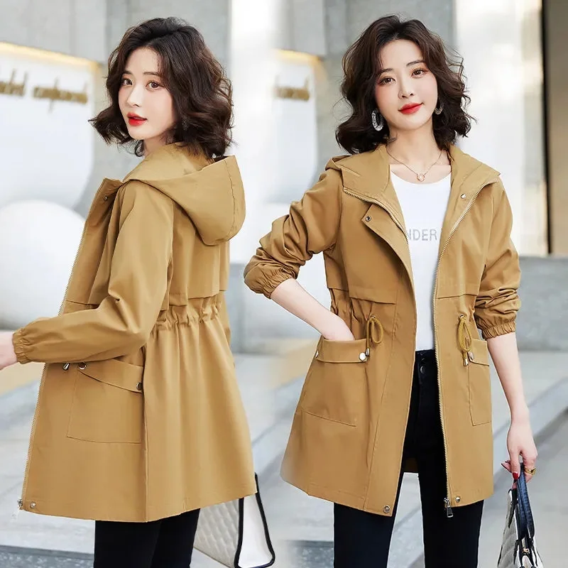 

Spring Autumn Seasons Thin Windbreaker Women's Mid Length 2023 New Korean Version Slim Fit Casual Fashionable Small Coat Jacket