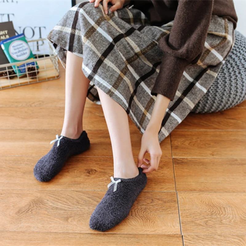 

5 Pairs NEW Fuzzy Warm Thick Coral Fleece Socks Stripe With Home Sleeping Cute Soft Anti-Skid Plush Slipper Women Winter Gift