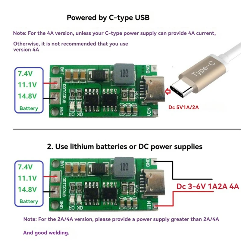 Фото Плата зарядного устройства Type-C USB для мини-аккумуляторов 8.4V/12.6V/16.8V, модуль повышающего преобразователя для LiPo/Li-Ion батарей 2S, 1A-ABFB №5