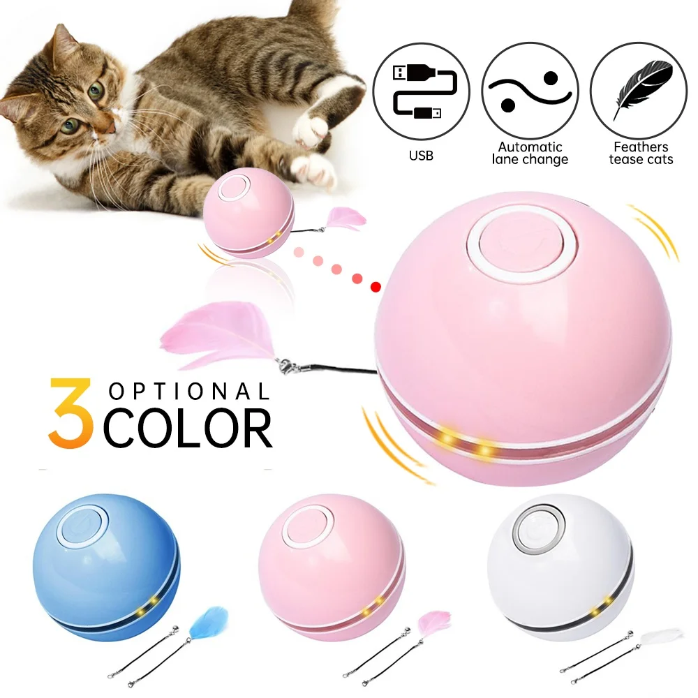 

Interactive Smart Cat Toys Automatic LED Light Self Rotating Rolling Ball Pet Kitten Exercise Teaser Chaser Toy for Indoor Cats