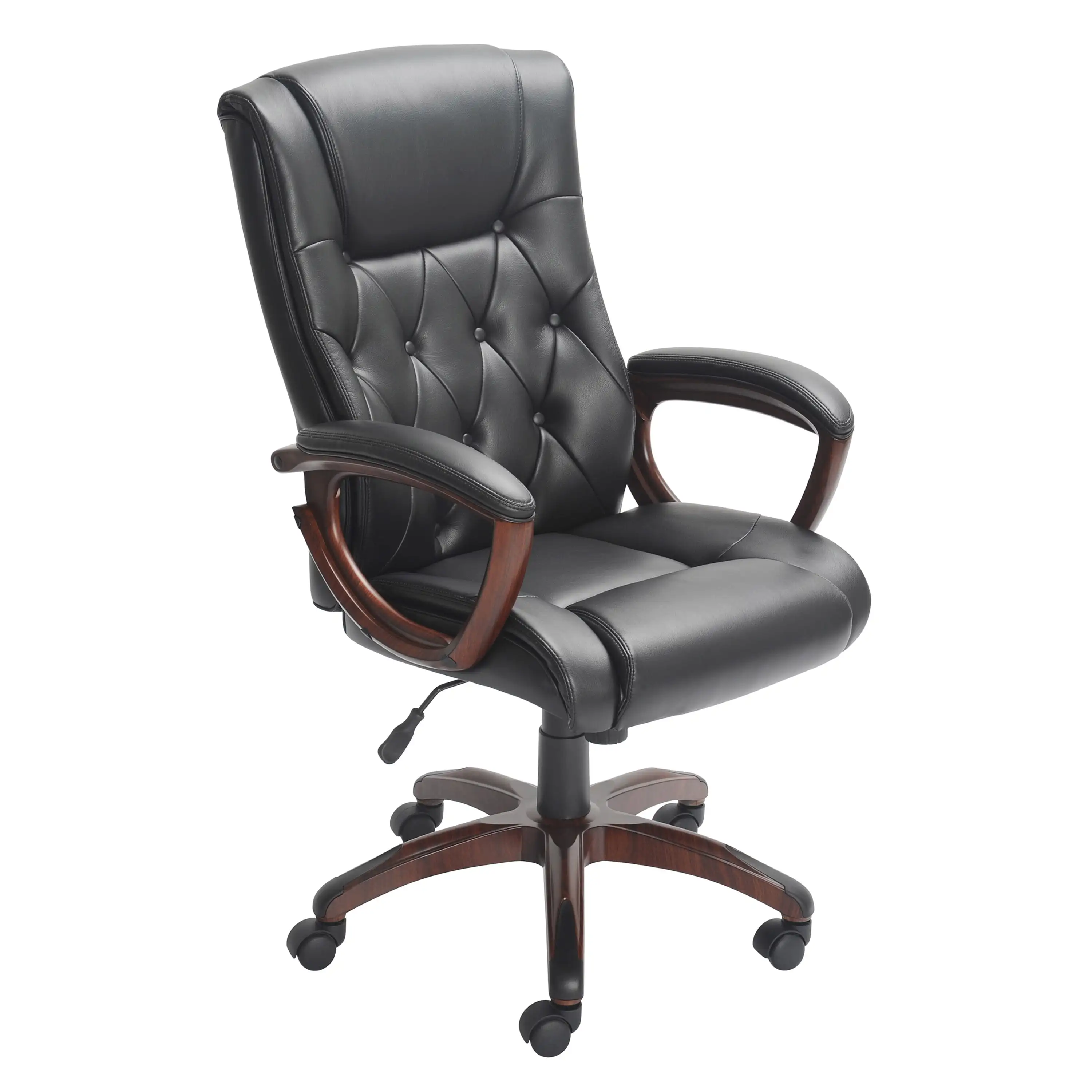 

Офисный стул средней спинки для менеджера с подлокотниками, черная скрепленная кожа