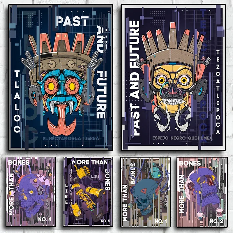 Абстрактный Робот 80-х Годов Ретро Картина С Костями Кибер-dentity Печать На Холсте