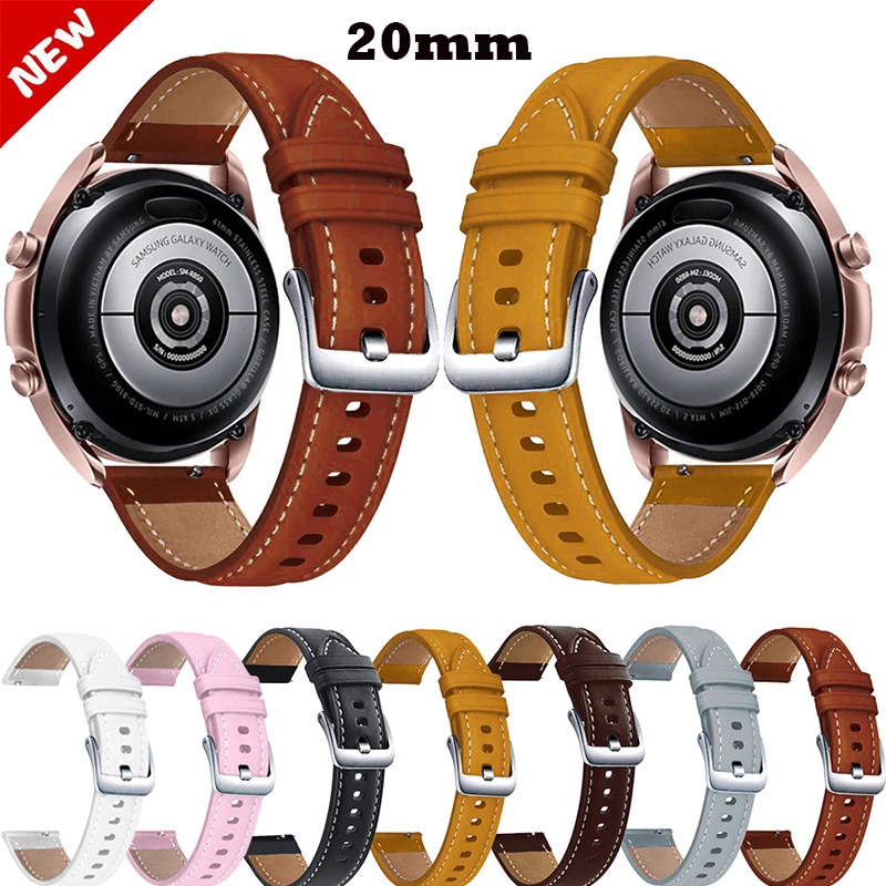 

20mm Smart Watch Strap for Samsung Galaxy Watch Active2 40 44mm Leather Bracelet with Gears Galaxy Watch 42mm for Huawei GT3 GT2
