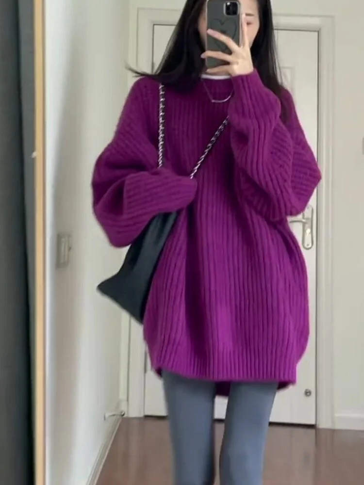 Pitaya Color Sweater Women Loose Mid-Length Soft Glutinous Series Idle Sle New Autumn and Winter Pullover Thickened Top