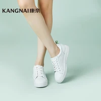 kangnai sneakers women shoes split leather lace up white sports shoes female flat platform casual shoes