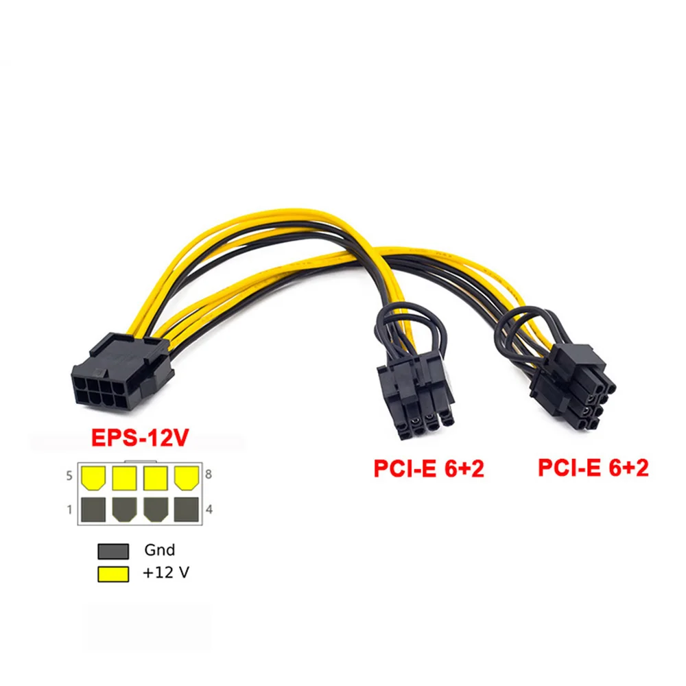 

1Pcs 12V EPS CPU 8Pin to Dual 8(6 2) Pin PCIE PCI Express Adapter Power Cable Graphics Card Motherboard PCI-E GPU Splitter Cabl