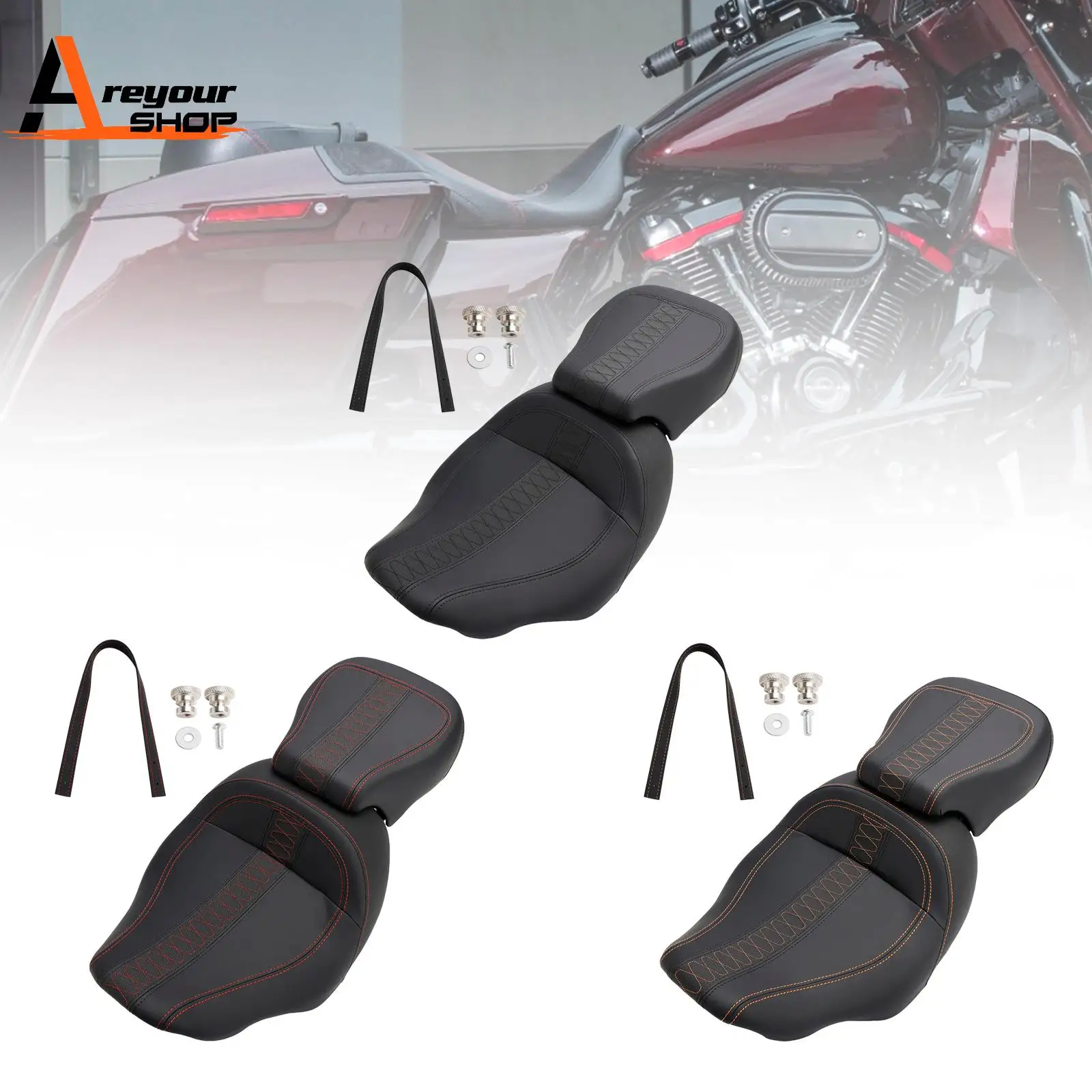 Фото Полная подушка пассажирского сиденья Rider оранжевого цвета подходит для Touring Cvo Glide 2023-2024 оранжевый №1