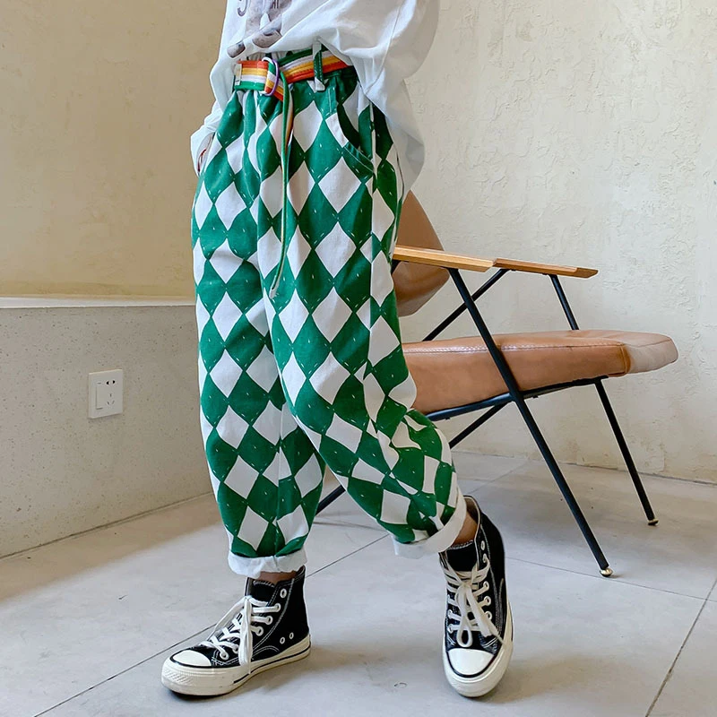 

Kids Girl Plaid Blet Cotton Pants 8 10 years Children Fashion Casual Trousers Teenager Girl Outfits Clothes