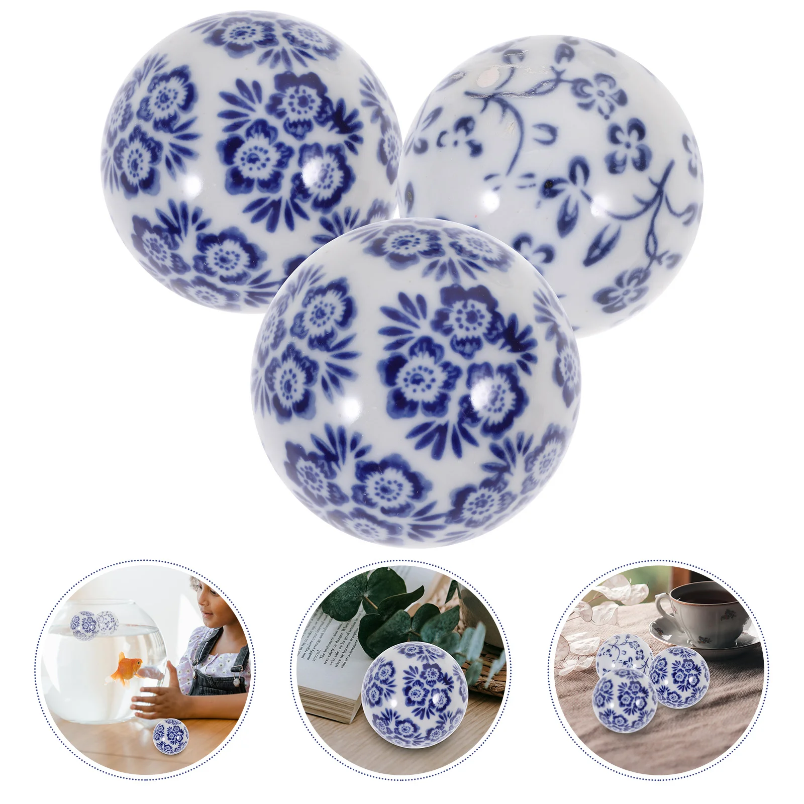 

Decorative Ceramic Orbs Porcelain Decor Blue Spheres Floating Centerpiece White Set Bowl Home Bowls Tank Sphere Oriental