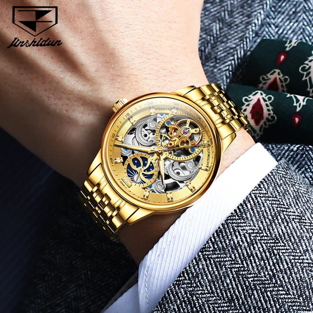 Часы JSDUN Мужские механические Роскошные водонепроницаемые светящиеся