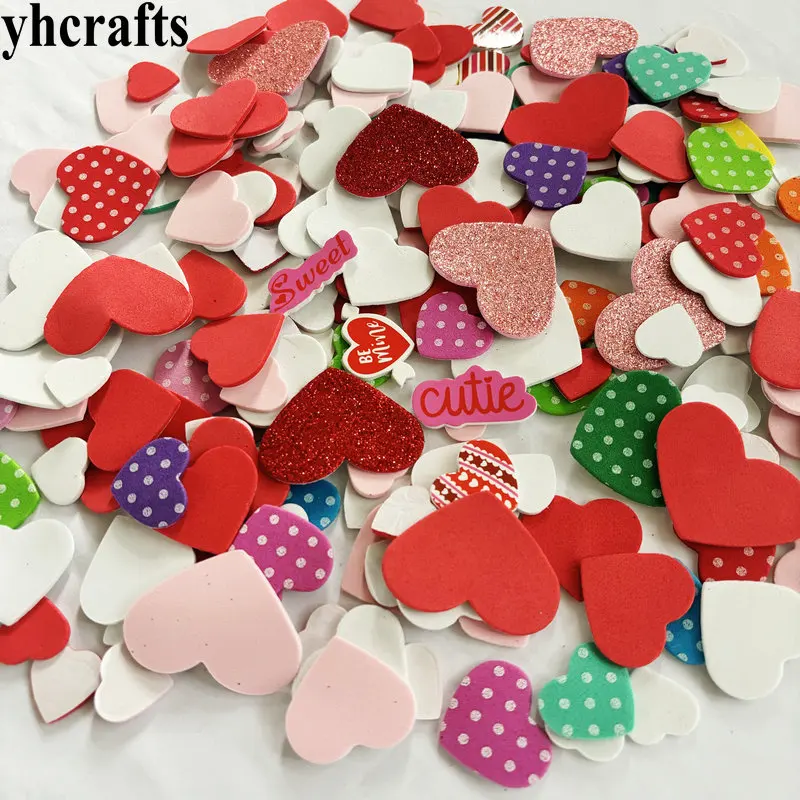 150 шт./лот смешанные сердечки пенопластовые наклейки с блестками печатные