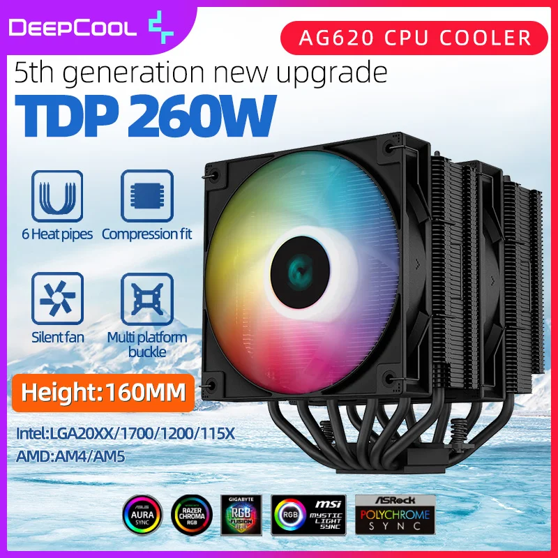Twin Tower Argb 6 Heat Pipes 120mm Pwm Radiator Silent Dual Fan For Lga1700 115x 1200 Am4 Am5