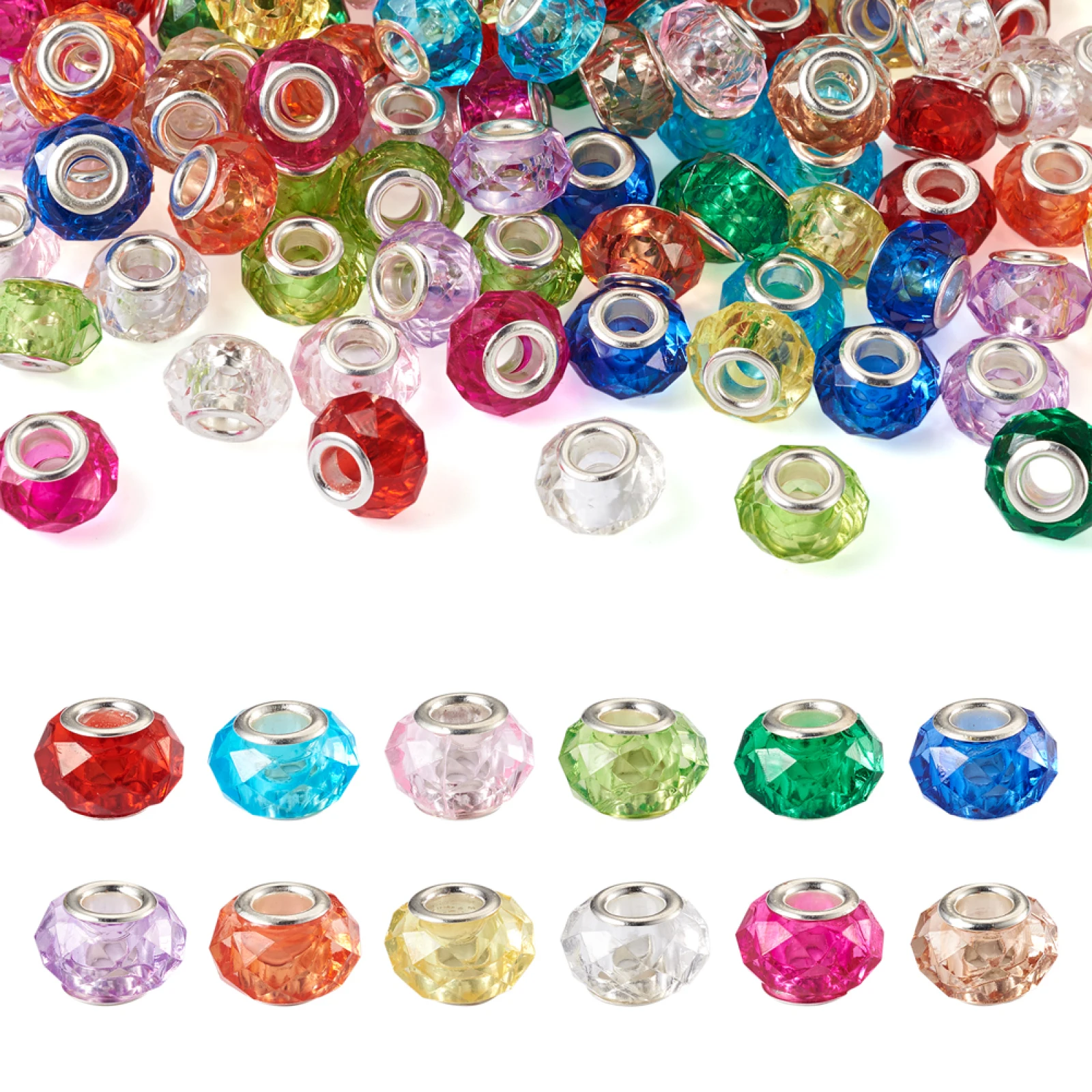 

120Pcs 14mm Rondelle Faceted Resin European Beads Imitation Crystal Spacer Large Hole Bead For Jewelry Making DIY Bracelet Craft
