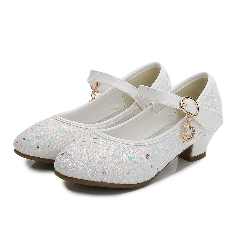 

ULKNN Autumn High Heels For Girls Princess Shoes Children Spring Leather Footwear Kids Party Wedding Round Toe 1-3CM Solid Color