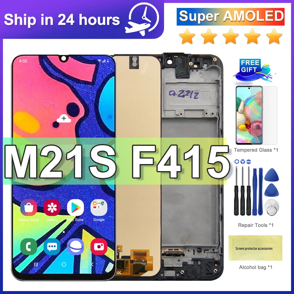 ЖК-дисплей 6,4 'Super AMOLED для Samsung M21s, сенсорный экран с дигитайзером в сборе, сменный Дисплей для Samsung M21s SM-F415F/DS