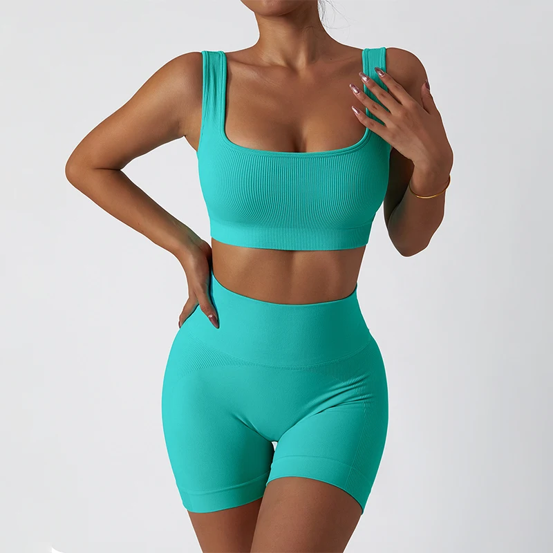 

2022 New Yoga Set Women's 2PCS Fitness Outfit Sports Bra High Waist Leggings Workout Seamless Tracksuit Gym Ribbed Yoga Wear