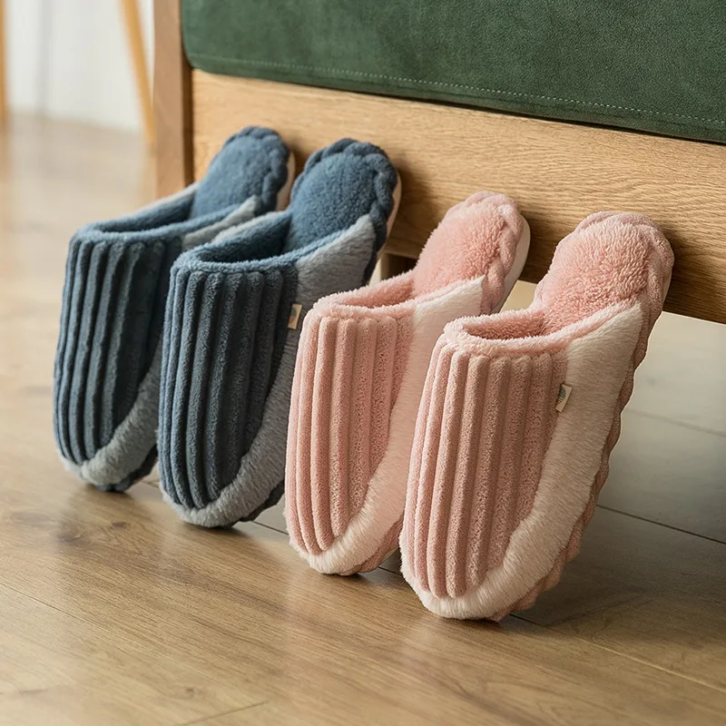 Winter Cotton Padded Shoes Flat Non-slip Indoor Floor Warm Fluffy Slippers