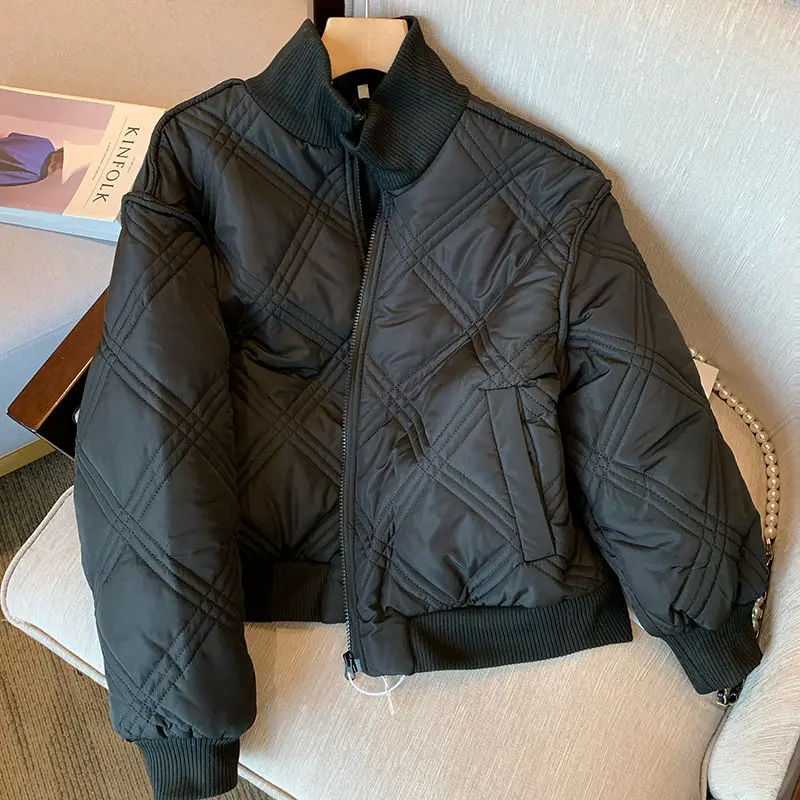 Women Winter Vintage Loose Pockets Cotton Padded Jackets Fashion Autumn Parkas Female Outerwear Streetwear Diamonds Tops S47