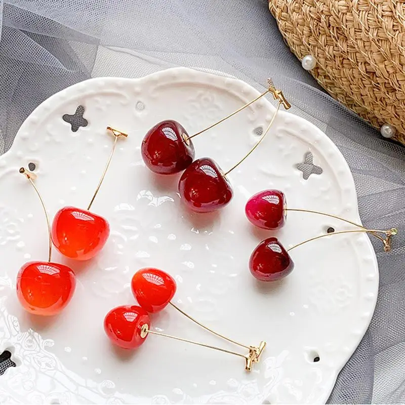 

Fashion Sweet Girl Fresh Earrings Red Wine Red Cherry Earrings Temperament Ladies Resin Earrings Jewelry Factory Direct Sales