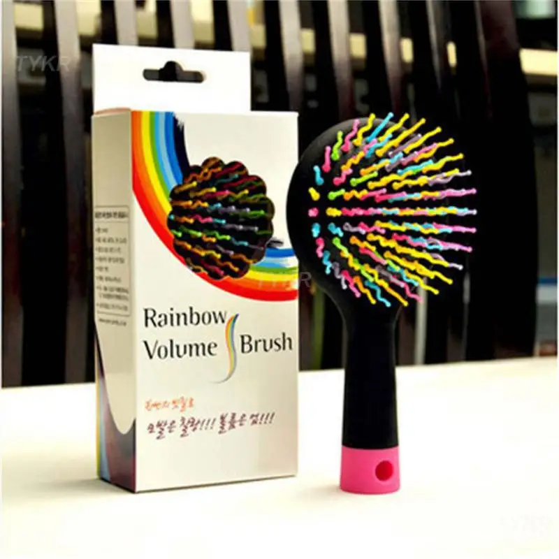 

Rainbow Volume Anti-static Detangler Hair Curl Straight Massage Comb Brush Styling Tools With Mirror
