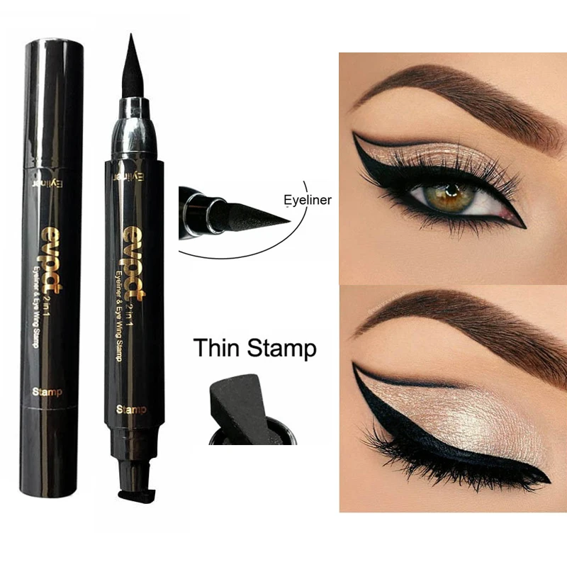 

Hot 2-in-1 Double-Headed Seal Black Eyeliner Triangle Seal Eyeliner Waterproof Eyes Make kit with Eyeliner Pen Eyeliner Stamp