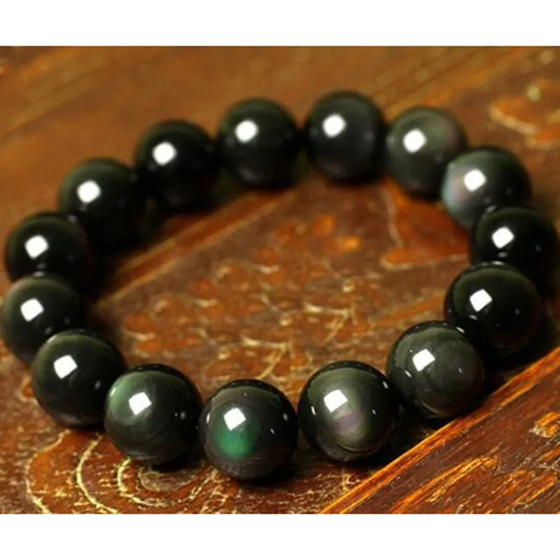 

Natural Rainbow Eye Obsidian Bracelet Men Women Healing Jewelry Colored Obsidian Round Bead Elastic Beaded Lucky Amulet Bracelet