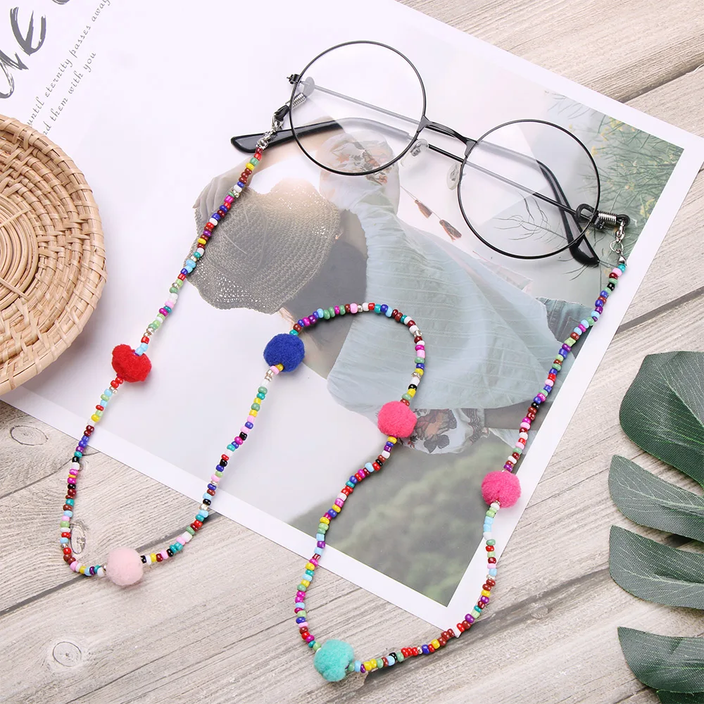

Glasses Chain Colorful Beads Plush Ball Eyedress Lanyard Women Men Sunglass Reading Glasses Strap Cord Holder Neck Strap Rope