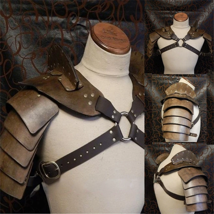 

Middle Ages Knight Rivet Armors Men Adult Medieval Costume Viking Pirate Cosplay Vintage Gothic Shoulder PU Leather Harness