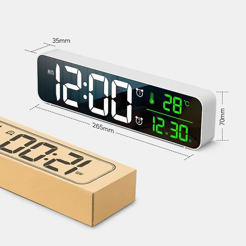 LED Digital Alarm Clock Snooze Temperature Date Display USB Desktop Strip Mirror LED Table Clocks for Living Room Decoration images - 6