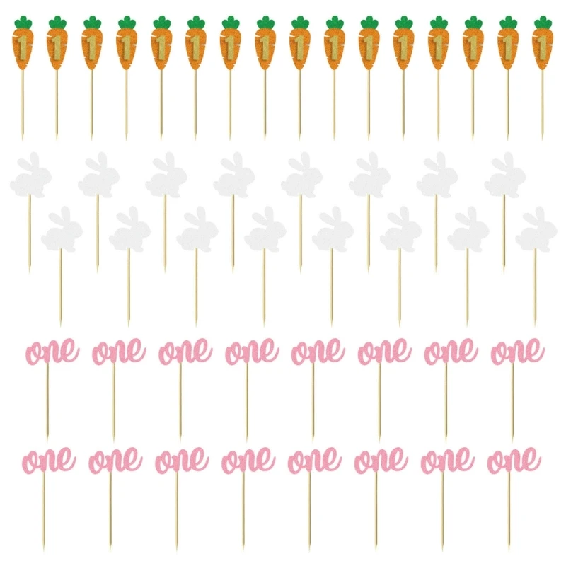 

48pcs Rabbit Cake Toppers Card Cupcake Decoration Rabbit Shape Easter Party