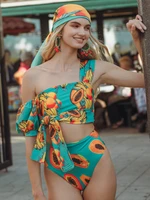 high waist bikini print swimsuit women suit swimwear women bathing suit sexy brazilian print banana papaya bikini set