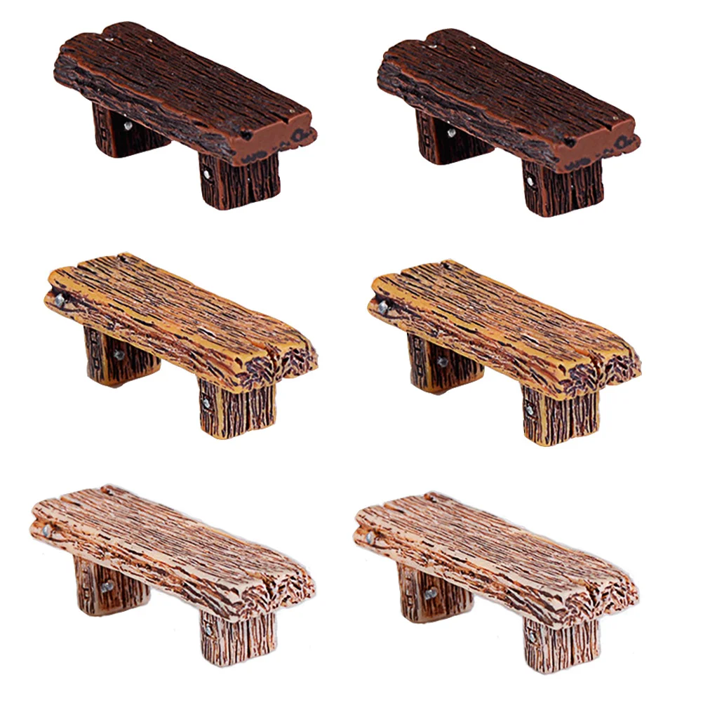 

6PCS Mini DIY Imitated Wood Stools Crafts Resin Micro Landscape Stools Ornaments