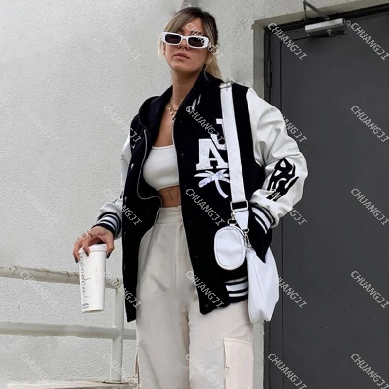 

Letter Pattern Hip Hop Casual Long Sleeve Baseball Uniform Sweater Size Hot Girl Button Y2K High Street Harajuku Retro Loose