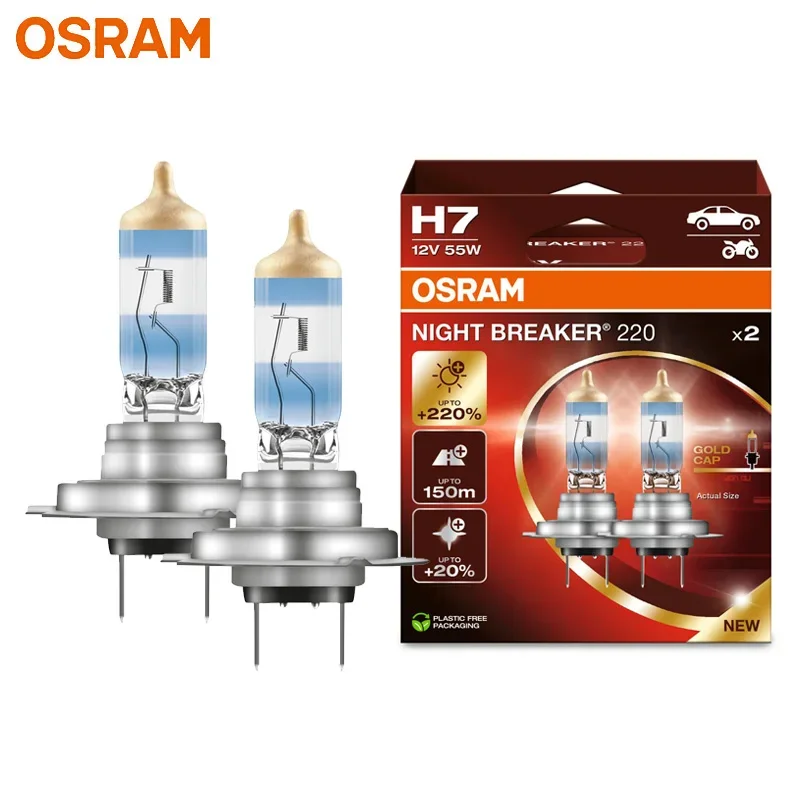 OSRAM H7 Ночной выключатель 220 Автомобильная галогенная фара + 220% ярких 150 м длинный
