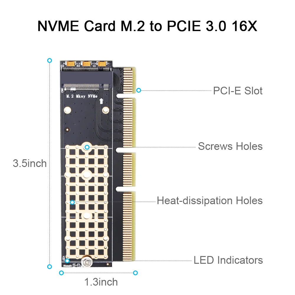 

For M.2 NVME SSD Adapter m.2 NMVe to PCI-E 3.0 x16 Cadr Adapter M Key PCI-e X4/X8/X16 Slot NVME SSD Hard Drive Adapter for PC