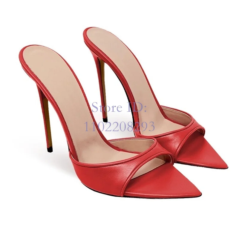 Римские тапочки на шпильке с острым носком однотонные сандалии из искусственной