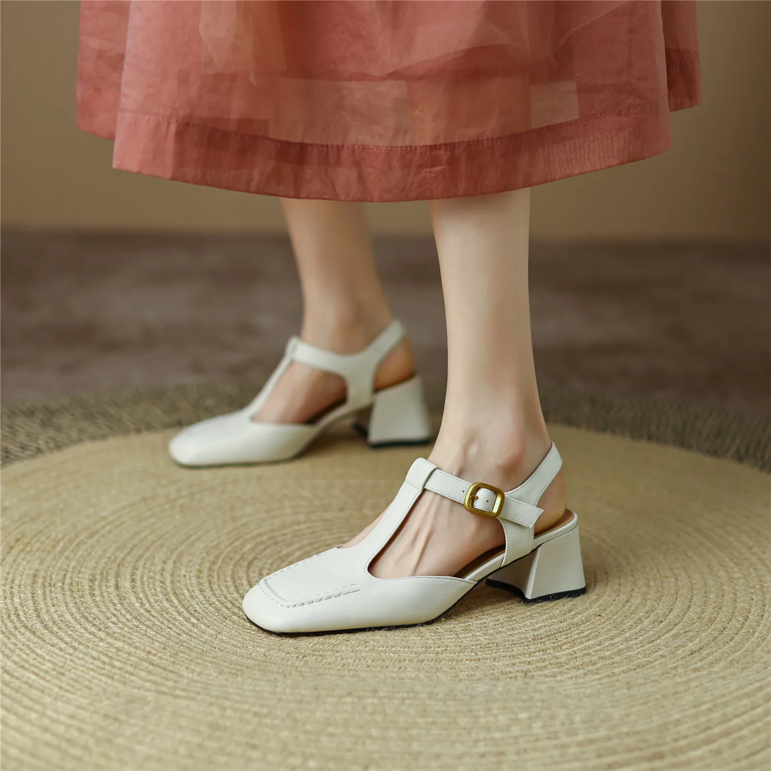 Women Sandals 2023 Summer New Luxury Genuine Cow Leather High Block Heel Buckle Pure Handmade Quality Shoes Big Size 42 Casual