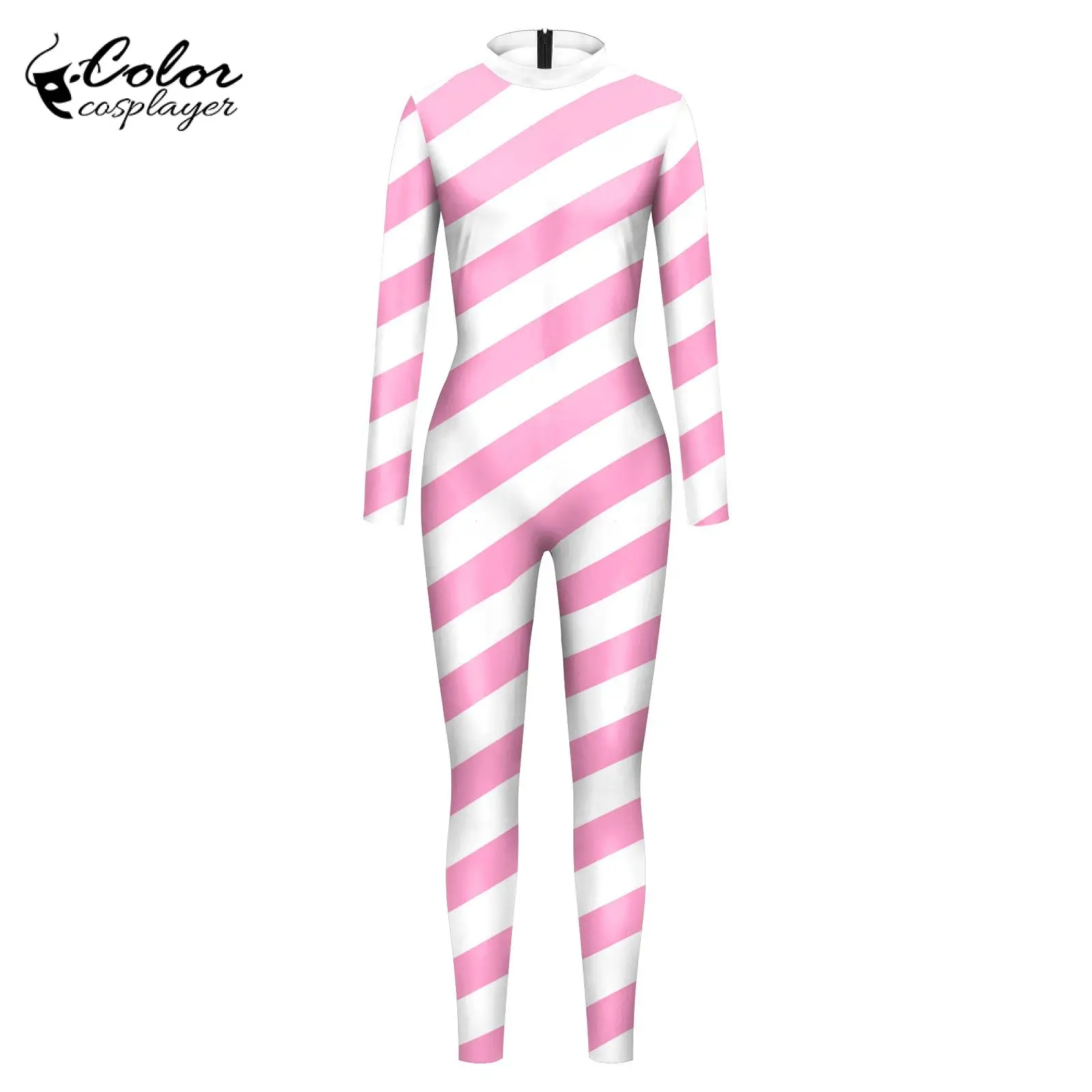 Комбинезон в полоску для косплея ярко-розовый костюм конфетного цвета Хэллоуина