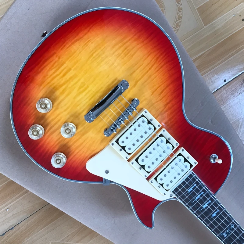 

Hot!Custom shop Ace frehley signature 3 pickups Electric Guitar,vintage sunburst tiger flame custom guitarra Free shipping