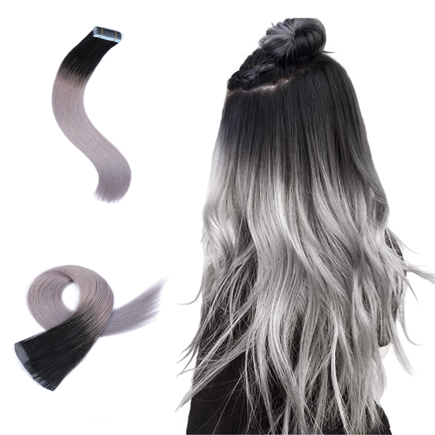 Ombre Ash Blonde Natural Tape In HumanHair Extensions Skin Weft Hair Extensions Adhesive Invisible Real Straight For Black Women