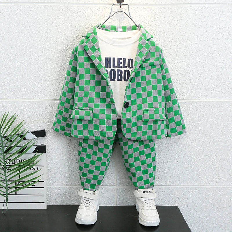 Весенне-осенний костюм джентльмена для маленьких мальчиков черно-зеленый