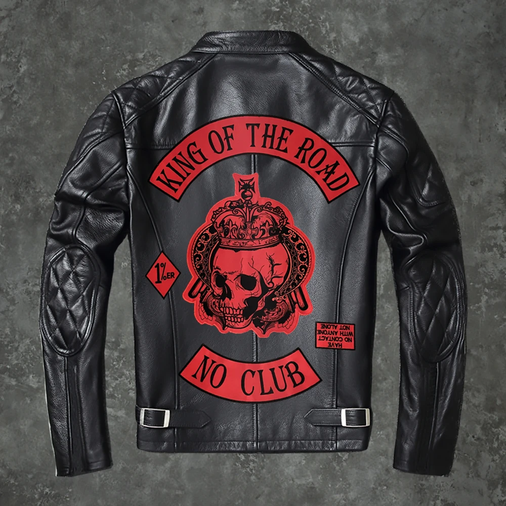 KING OF THE ROAD NO CLUB-Conjunto de bordado grande, Parche de Caballero de motocicleta, chaqueta de cuero personalizada, decorativa, costura a mano DIY