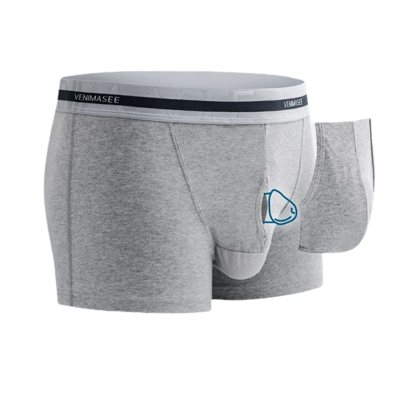 Man Front Open Hole Boxers Gay Penis Bulge Dick U-Convex Underwear Foreskin Double Layer Reduce Sensitivity Slip Panties Briefs