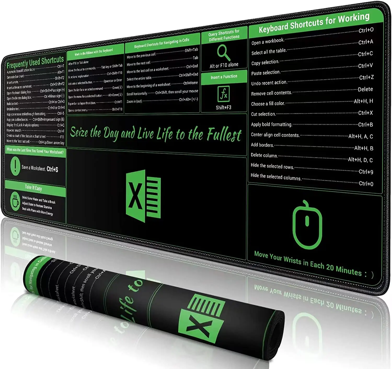 Large Excel Shortcut Mouse Pad Extended Mouse Pad with Stitc