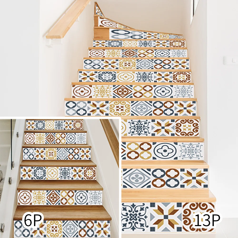 

6/13pcs set 3d Stair Sticker Removable Self-Adhesive Vinyl Ceramic Tile PVC Stair Wallpaper Staircase Stairway Home Wall Decal